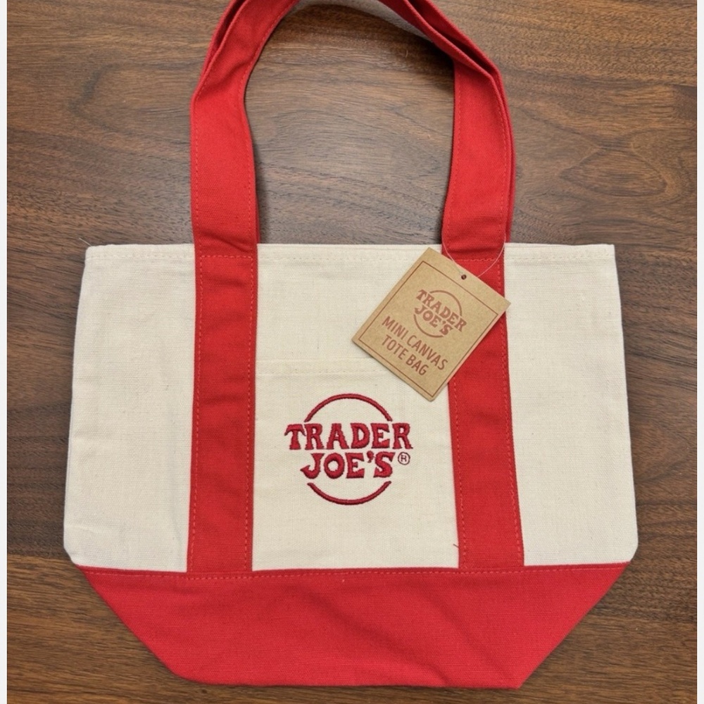 TRADER JOES Mini Canvas Tote Bag Limited Edition! Christmas 2025 Red NWT